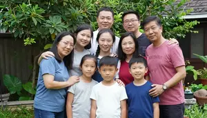 Big Family Reunion Group Hug In A Backyard Green Garden
