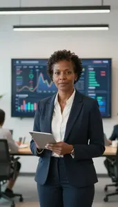 Blockchain Investment Specialist Presenting Fintech Innovation Strategy Stock