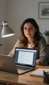 Blogger Corresponding From Foreign In A Writers Home Office Desk In Professional