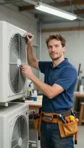 Boilermaker Installing New Hvac In A Workshop Garage In Professional Setting