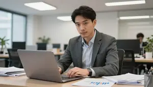 Business Consultant Reviewing Financial Spreadsheets In A Procurement Office