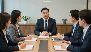Business Development Manager Leading Meeting Around Wealth Management Office
