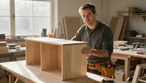 Cabinet Maker Crafting Custom Cabinet In A Cabinet Making Workshop In