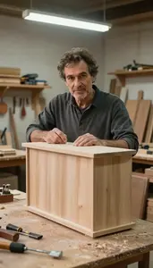 Cabinet Maker Crafting Custom Cabinet In A Woodworking Carpentry Workshop