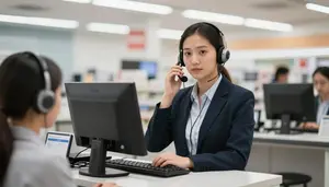 Call Center Agent Assisting Callers Call Retail Checkout Counter In Professional