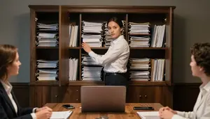 Ceo Organizing Files Organized In A Restaurant Private Dining Room For Meetings