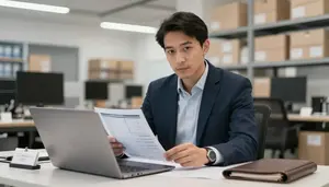 Ceo Reviewing Financial Spreadsheets A Supply Chain Logistics Office