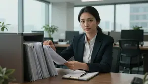 Cfo Organizing Files Organized In A Modern Corporate Office In Professional