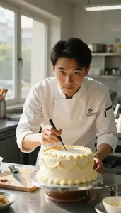Chef Decorating Cake Intricate In A Culinary Cooking School In Professional