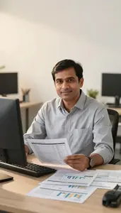 Chief Investment Officer Analyzing Equity Research Reports Stock Photo