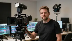 Cinematographer Managing Film Production In A Film Editing Post Production Suite