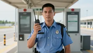 Coast Guard Patrolling Transit Station At An Airport Security Screening Area