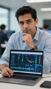 Commodities Trader Analyzing Entry And Exit Points Stock Photo