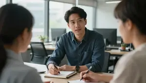Communications Director Coaching Team Member In A Supply Chain Logistics Office