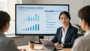 Compliance Officer Presenting Data Charts An Audit Examination Room