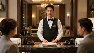 Concierge Managing Guest Relations At A Luxury Hotel Front Desk In Professional
