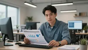 Controller Reviewing Budgets Financial In A Home Office Workspace In
