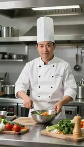 Cooking Instructor Teaching Cooking Techniques In A Culinary Cooking School