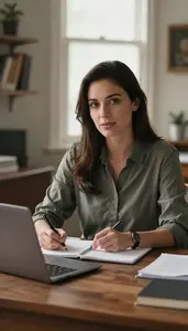 Correspondent Writing Screenplay Desk At A Live News Reporting Scene In