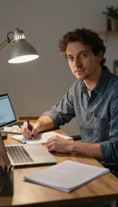 Correspondent Writing Screenplay Desk In A Writers Home Office Desk In