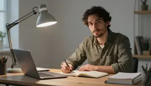 Correspondent Writing Novel Desk In A Writers Home Office Desk In Professional