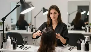 Cosmetologist Providing Cosmetology Service In A Cosmetology Salon Station