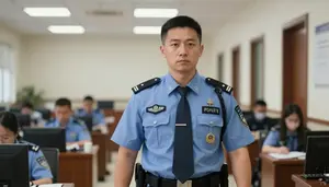 Court Security Officer Patrolling Correctional Facility Formal Courtroom