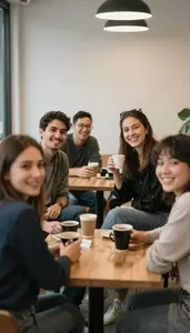 Coworking Space Members Networking And Laughing During A Coffee Break