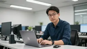 Cto Configuring Cloud Infrastructure In A Tech Conference Presentation Room
