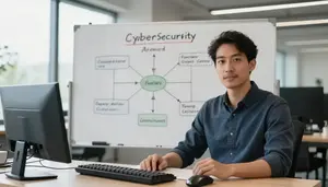 Cybersecurity Analyst Presenting Project Roadmap In A Design Studio Workspace