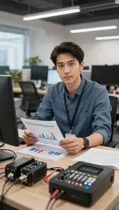 Data Analyst Analyzing User Behavior In A Tech Company Break Room In