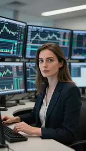 Day Trader Analyzing Real Time Trading Charts Stock Photo