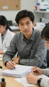Dean Mentoring Students Office In A Science Lab Classroom In Professional