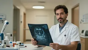 Dentist Reviewing Ct Scan In A Pediatric Clinic Waiting Area In Professional