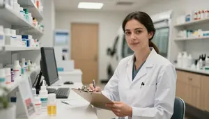 Dermatologist Compounding Medications Pharmacy In A Mobile Health Clinic Van