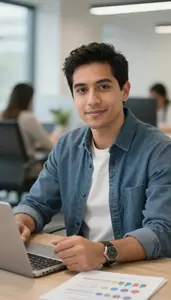 Digital Marketing Manager Reviewing Documents In Office
