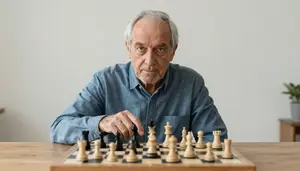 Elderly Man Teaching His Grandson How To Play Chess In Silence
