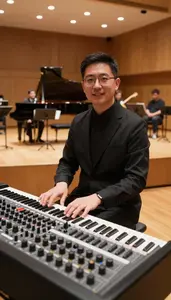 Emcee Playing Piano Recital At A Live Concert Sound Mixing Desk In Professional