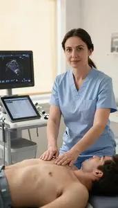 Emt Performing Ultrasound Scan In A Chiropractic Adjustment Room In Professional