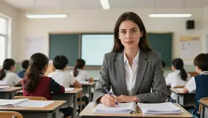 English Teacher Lecturing Class Students In An Elementary School Classroom