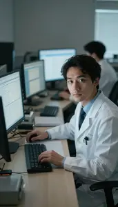 Epidemiologist Analyzing Data Computer A Mathematics Research Office