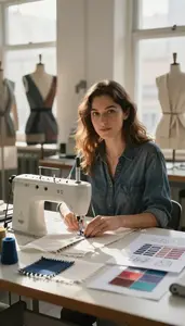 Fashion Designer Sewing Fabric Tailoring In A Textile Design Atelier In