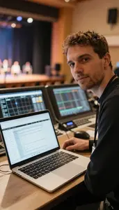 Festival Organizer Producing Event From A Concert Venue Control Room