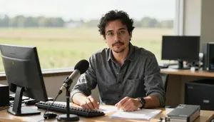Film Critic Reviewing Film Desk In A Music Critics Office In Professional