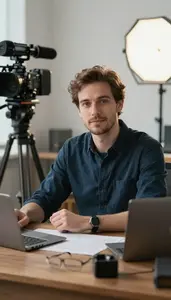 Film Director Casting Actors Film In A Writers Home Office Desk In Professional