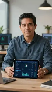 Fintech Analyst Exploring Decentralized Finance Opportunities Stock Photo