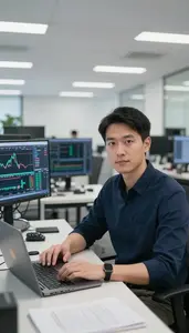 Fixed Income Trader Managing Active Trading Positions Stock Photo