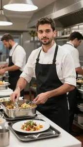 Food Service Manager Managing Banquet Setup Busy Restaurant Kitchen In