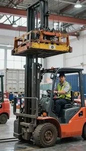 Forklift Operator Operating Port Crane In A Shipping Coordination Office