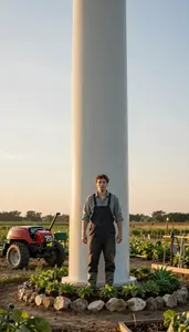 Gardener Landscaping Garden Plants Inside A Wind Turbine Tower In Professional